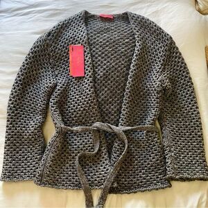 Lavia Wool Crochet Cardigan Belted Sweater